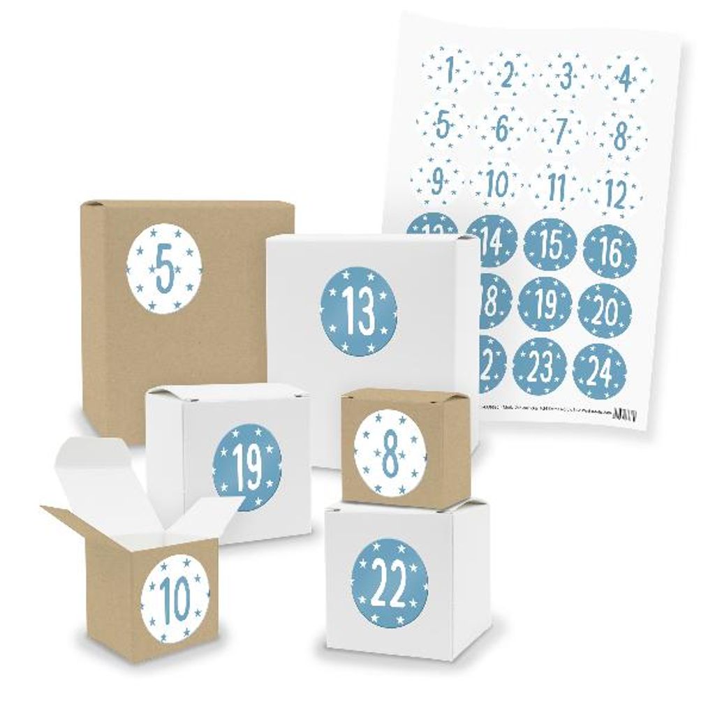Adventskalender zum Füllen 24x Quader Würfel gemischt + Sticker (V03 Z40)