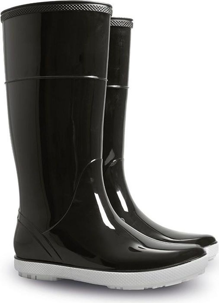 DEMAR Damen Mädchen Gummistiefel Regenstiefel Langschaft Gartenschuhe Boots Wasserdicht Schwarz glänzend 37