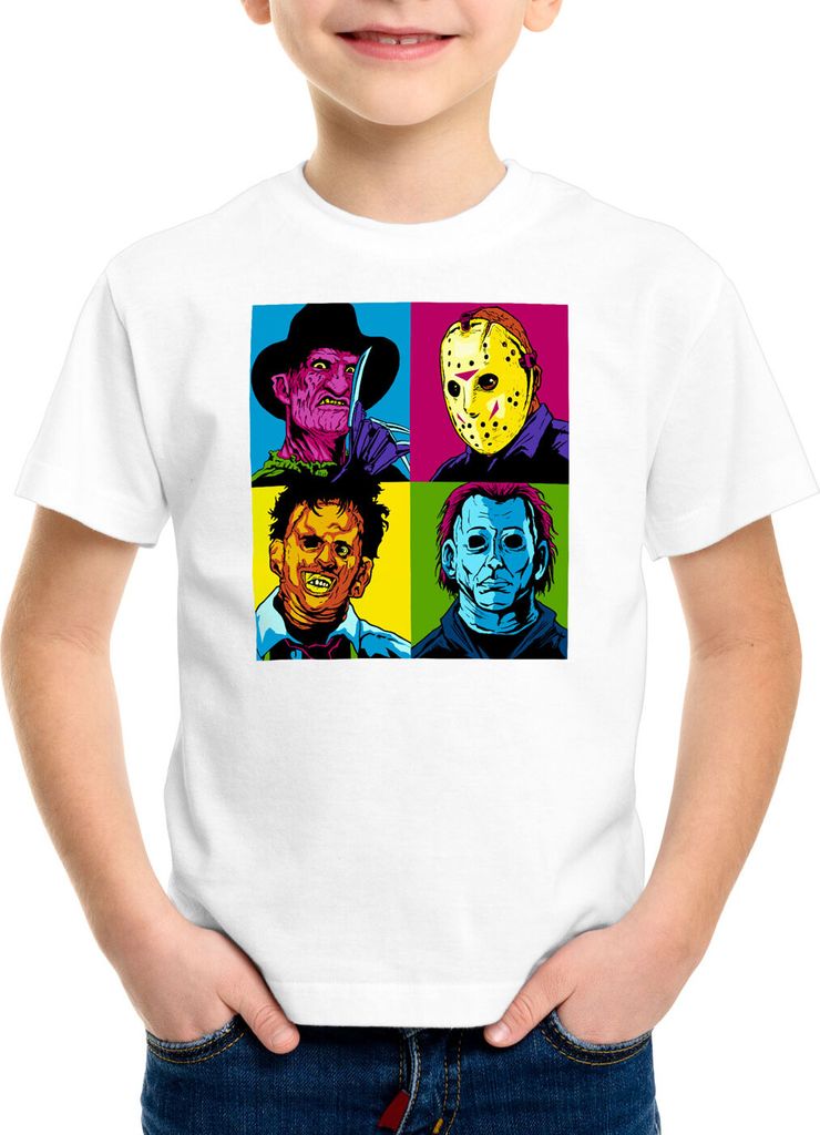style3 Pop-Art Grusel Kinder T-Shirt freddy jasonn michael leatherface warhol