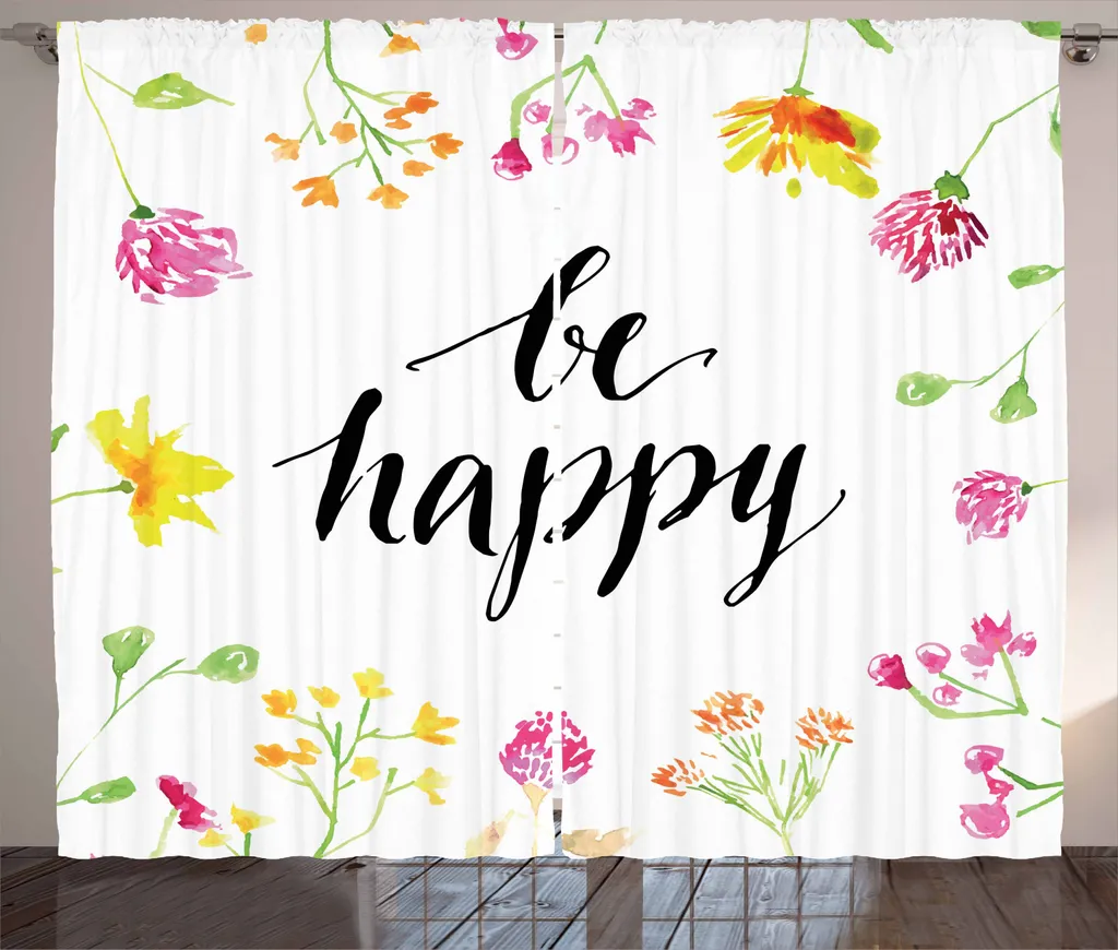 Tenda Camera da Letto ABAKUHAUS Fiori e Scritta Be Happy 280x245