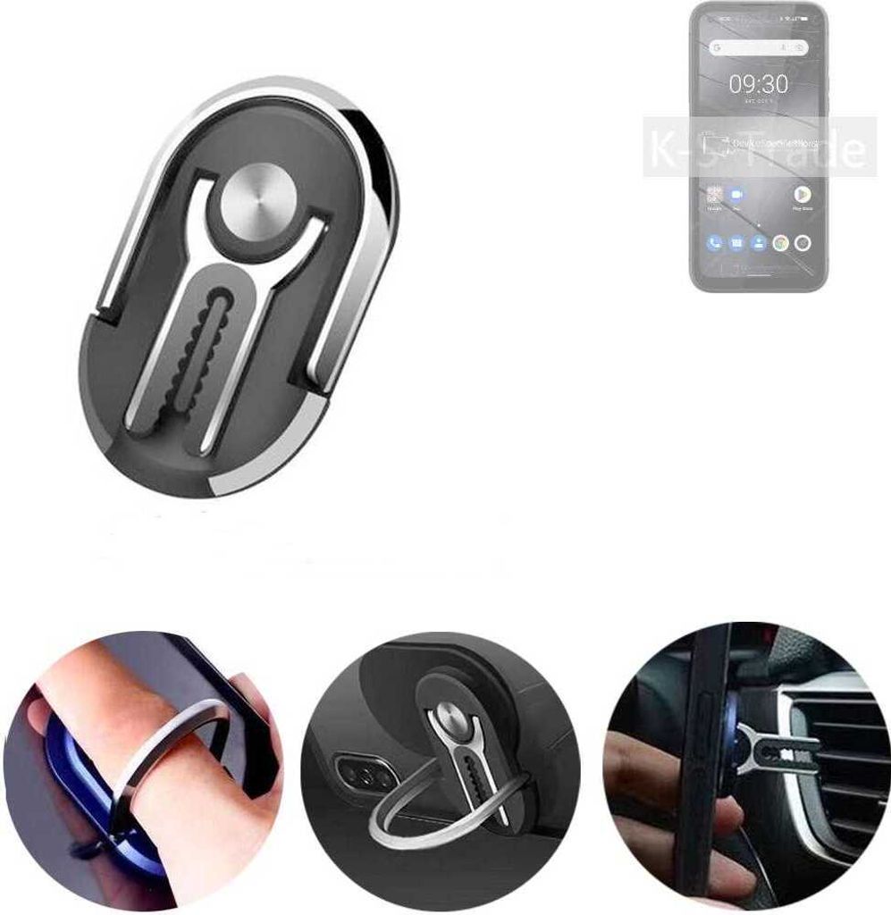 K-S-Trade 3in1 Smartphone-Ring Handy-Ring kompatibel mit Gigaset GX6 Fingerhalterung Handyring Tischständer Lüftungsgitter-Halterung Tisch Ständer