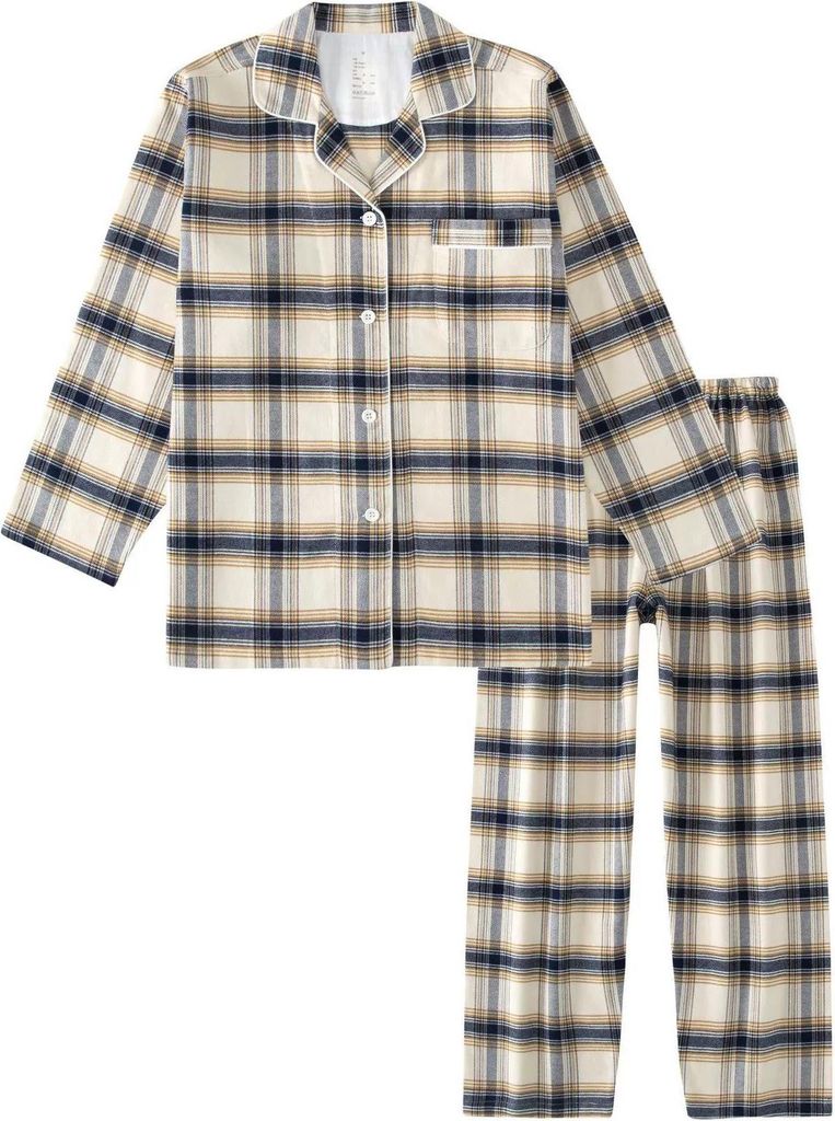 Herren-Pyjama-Sets, lässige Hauskleidung mit Karomuster, langärmeliges Oberteil, Hose mit Umlegekragen, Nachthemd-Anzug, Geschenkidee für Männer