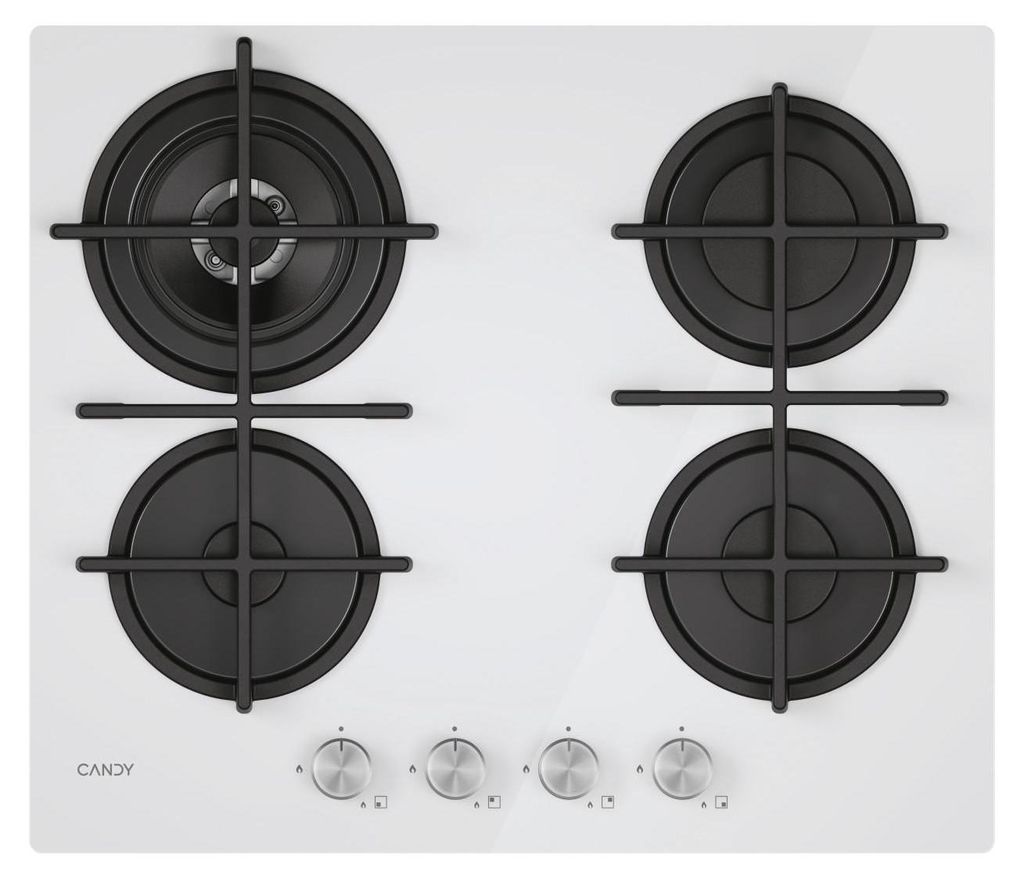 Candy Moderna CVG6BR4WTW, Weiß, Integriert, 60 cm, Gaskochfeld, Glas, 4 Zone(n)