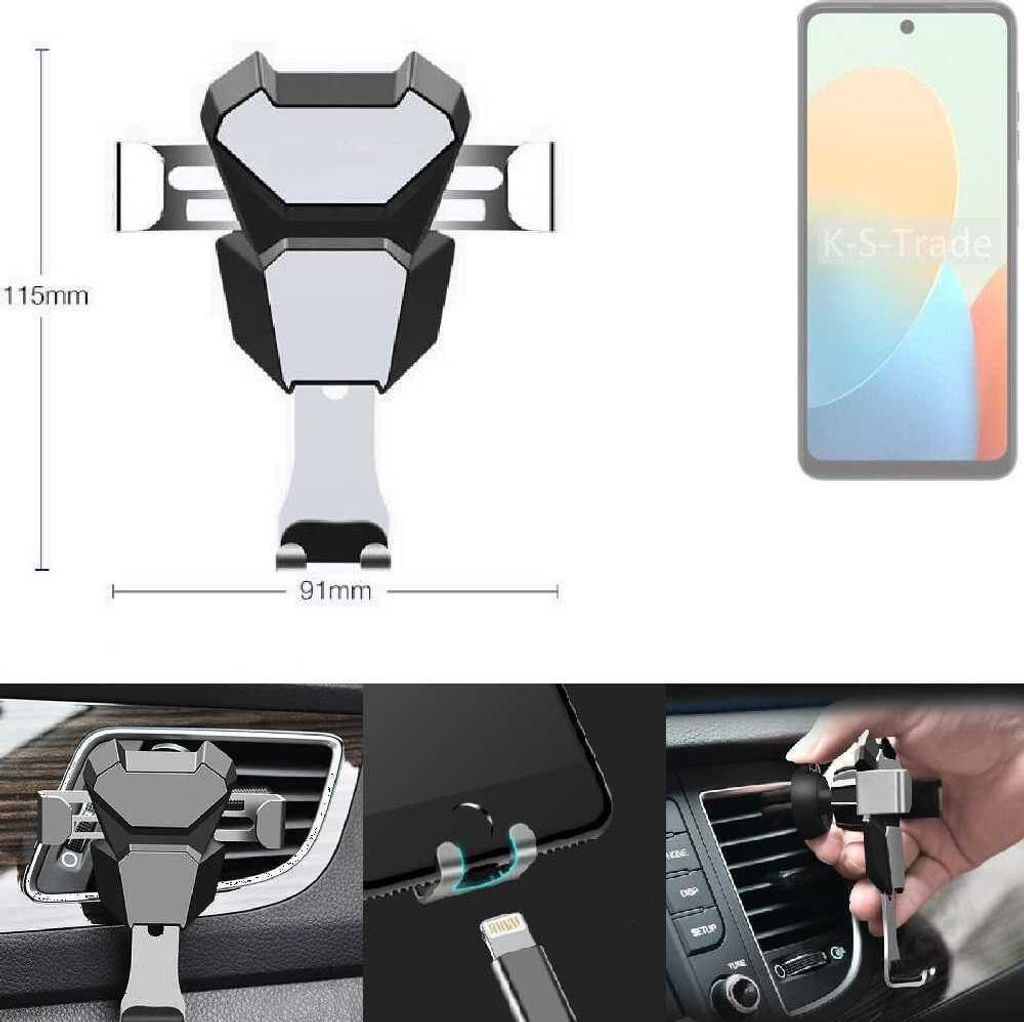 K-S-Trade Lüftungshalterung kompatibel mit Tecno Spark 20C kompakte Handy-Halterung Lüftungsschlitz Lüftungsgitter Autohalterung KFZ Auto-Halterung