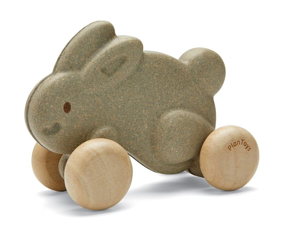 Plan Toys Holzkaninchen auf Rädern - grau