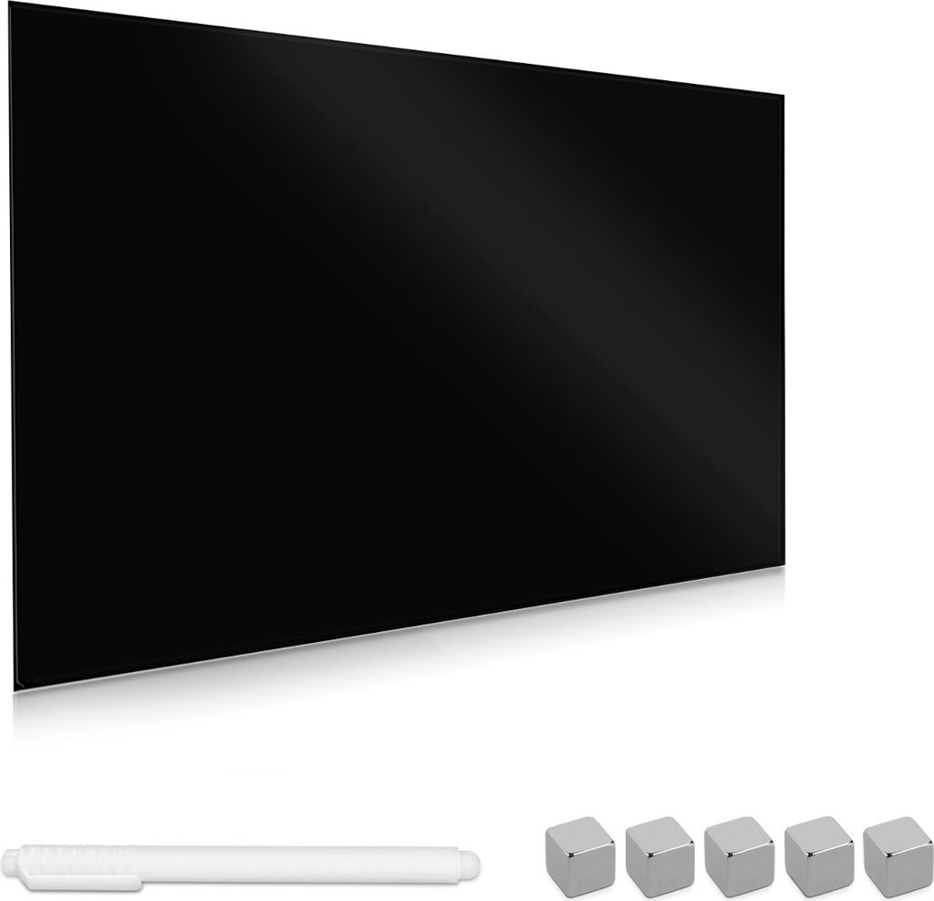 Navaris Magnettafel Magnetboard aus Glas - 60x40 cm Tafel magnetisch zum Beschriften - Magnetwand in Schwarz - inkl. Magnete Stift Halterung