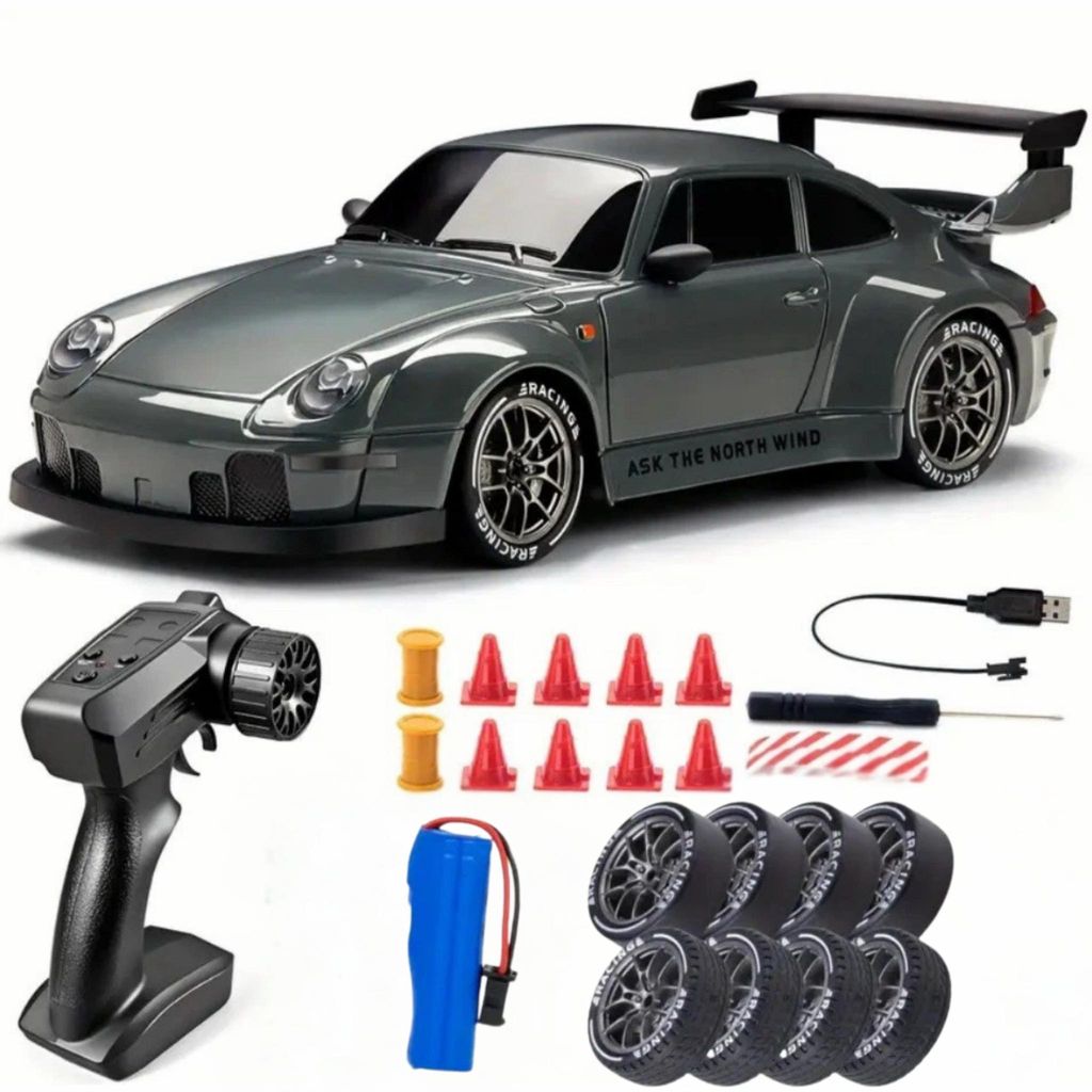Ferngesteuertes Auto Set mit Akku, 4 Ersatzräder und Orange Produktbild 