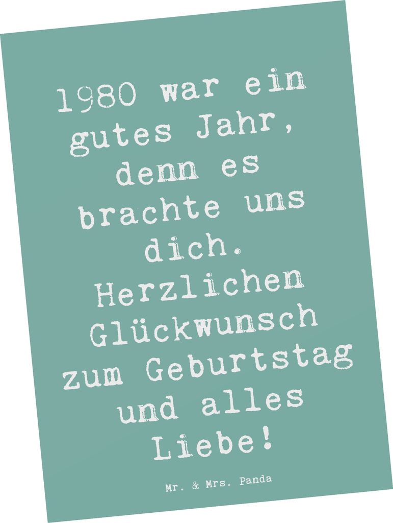 Mr. & Mrs. Panda Postkarte Spruch 1980 Geburtstag - Meeresbrise - Geschenk, Geburtstagsgeschenk, Postkarten, alles Liebe, Glückwunsch, feiern, han...