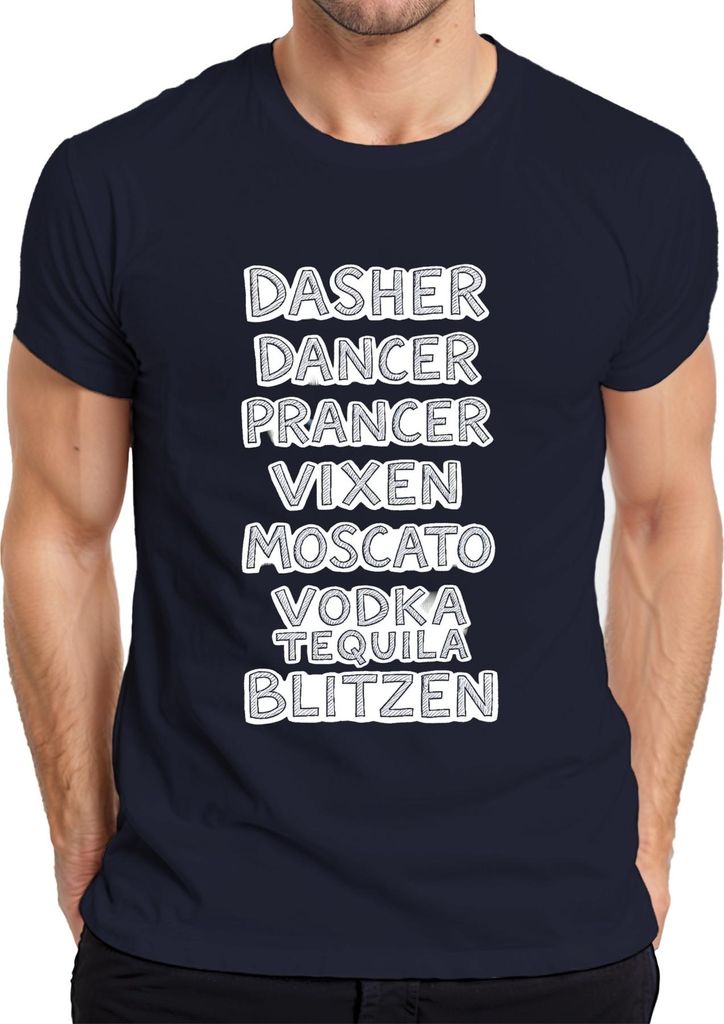 Dasher Dancer Prancer Vixen Moscato Vodka Geschenk Lustig Party Herren T-Shirt, Navy, 3XL