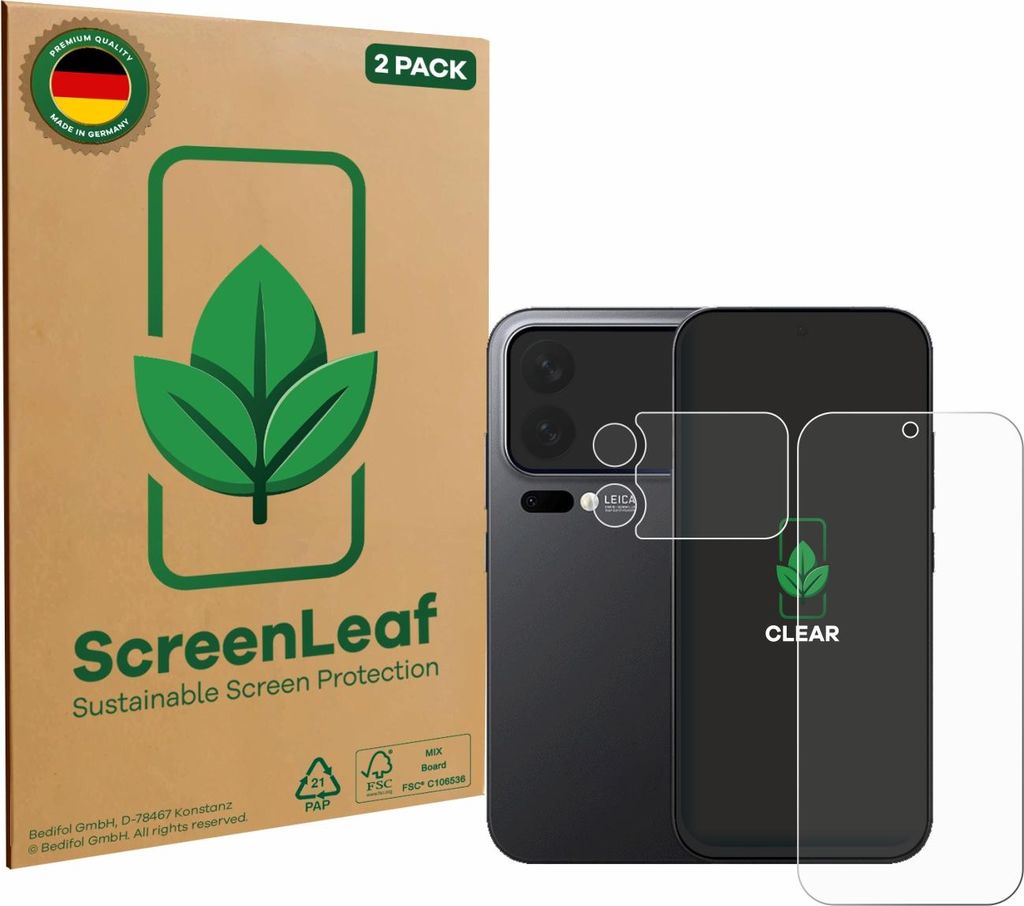 2x ScreenLeaf Schutzfolie für Xiaomi 17 Pro (Display+Kamera) nachhaltiger Displayschutz Display Schutz Folie Klar Transparent