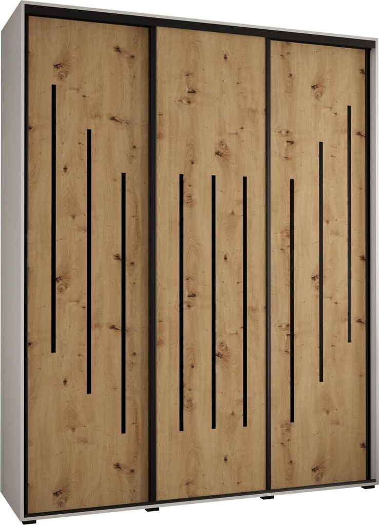 MEBLE KRYSPOL Cannes 8 Schrank mit 3 Schiebetüren - 205,2x200x45 cm - Weiß Artisan Schwarz
