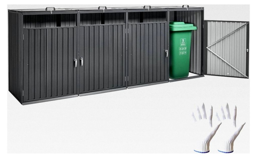 Mülltonnenbox für 4x 240 L Mülltonnen, Müllcontainer aus verzinktem Stahl für den Außenbereich, Mülltonnenverkleidung für Garten, Hinterhof...