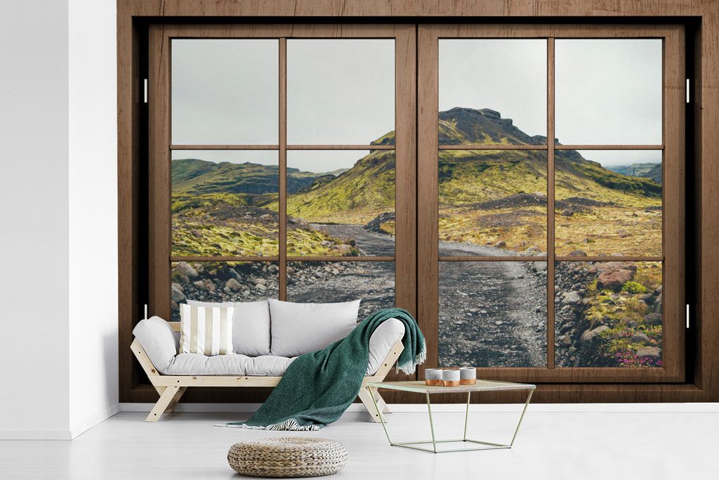 MuchoWow Fototapete für Wohnzimmer oder Schlafzimmer Wandtapete Vinyl Motivtapete Aussicht - Berg - Steine - 450x300 cm - Gemusterte