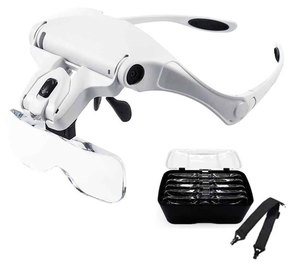 Aoresac 9892B2 Leselupe mit LED-Licht und Kopfband, freihaendige Kopflupe mit 5 Linsen 1,0X, 1,5X, 2,0X, 2,5X, 3,5X