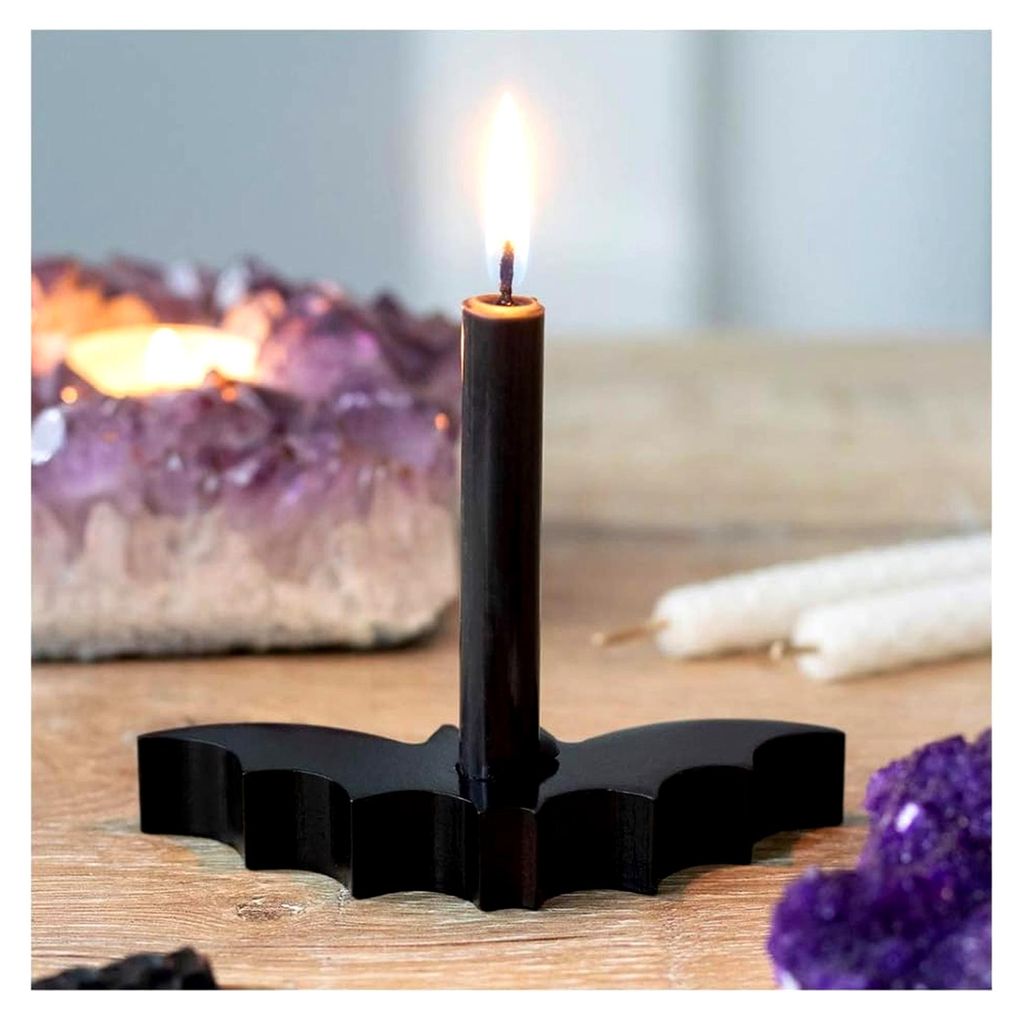 Schwarze Fledermaus als Kerzenhalter für Gothic Wohnaccessoires