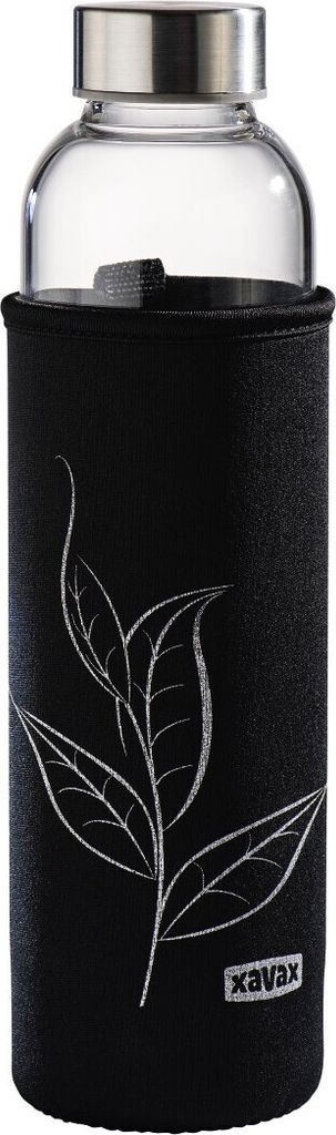 Xavax Trinkflasche Glastrinkflasche mit Sieb, 500 ml, Schwarz, heiß u