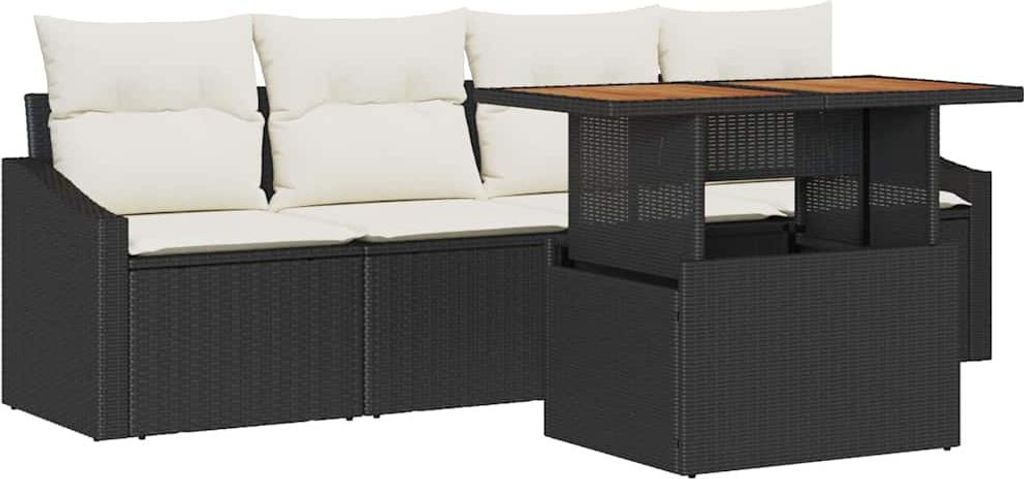vidaXL Garten-Sofa-Set mit Speicher 5 pcs Schwarz Poly Rattan