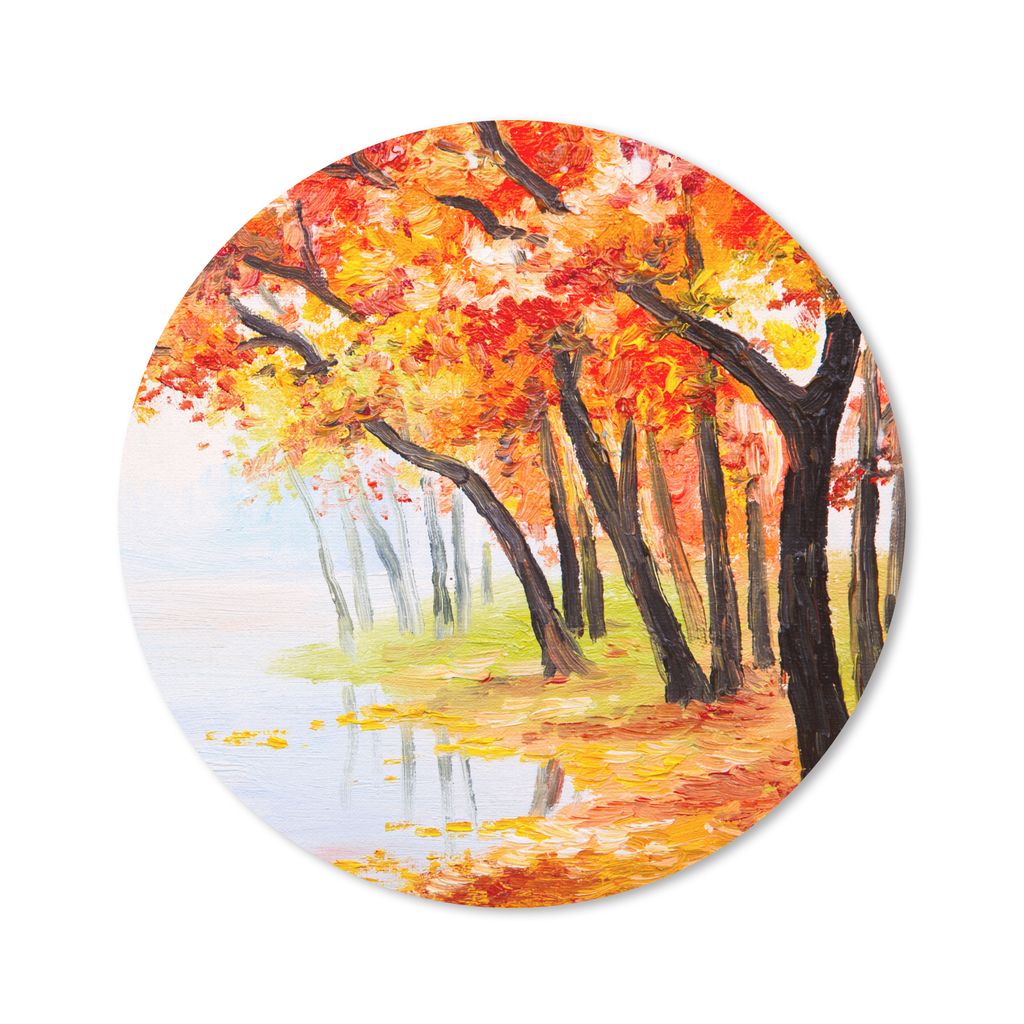 MuchoWow Mauspad Mousepad Gemälde - Herbst - Bäume - Wasser - Ölfarbe 50x50 cm - Mousepads - Maus Mat - Pad - Mausunterlage - Vinyl