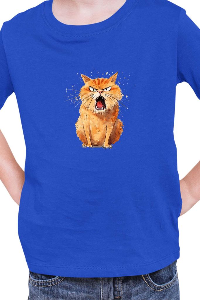 Kinder T-Shirt Funny Cats Breeds Kurilian Bobtail Cat, 7-8 Jahr - 128 / Blau