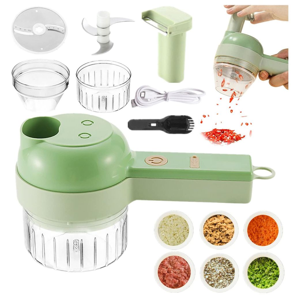 4-in-1 Elektro Gemüsehobel, Gemüseschneider, Multifunktionsschneider, Küchenmaschine Mixer, Universalzerkleinerer für Gemüse, Obst, Nüsse, Kn...