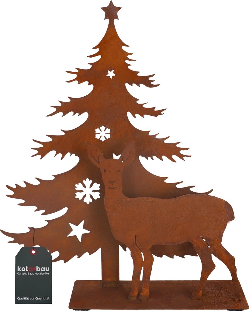 KOTARBAU Weihnachtsbaum WeihnachtsNachbildungation 25 x 20cm Weihnachts-Silhouette Wald aus Ecorost mit Hirsch Winterlandschaft Rostfiguren Weihn...