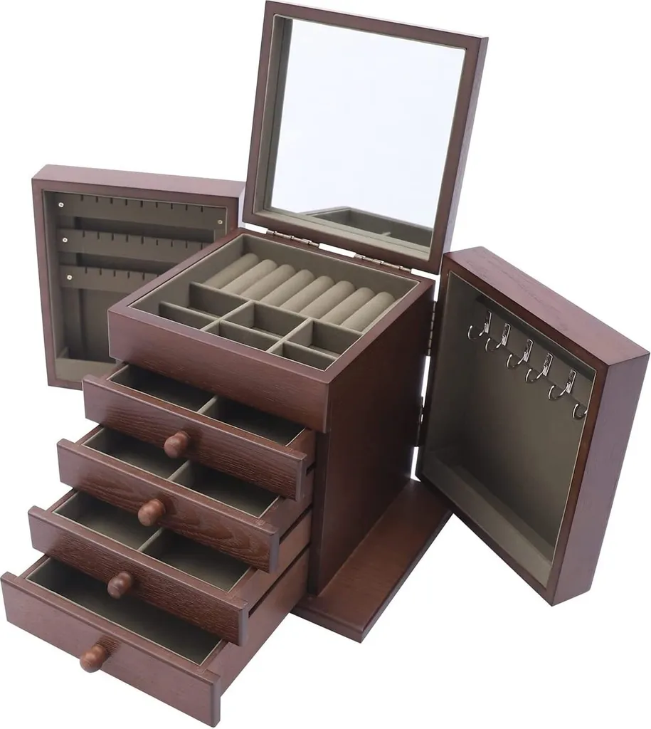 Boîte à bijoux en bois 5 couches - Coffret vintage pour montres et lunettes