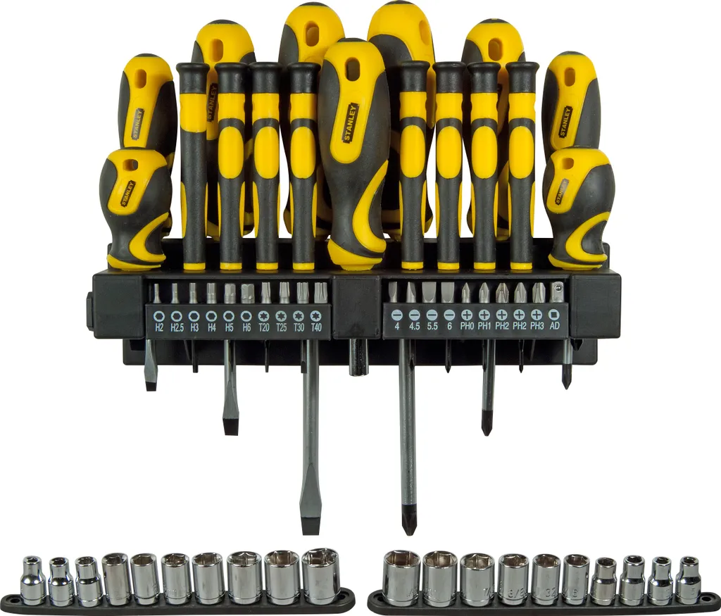 Set Stanley 57 Pièces avec Tournevis Magnétiques et Poignées Soft Grip