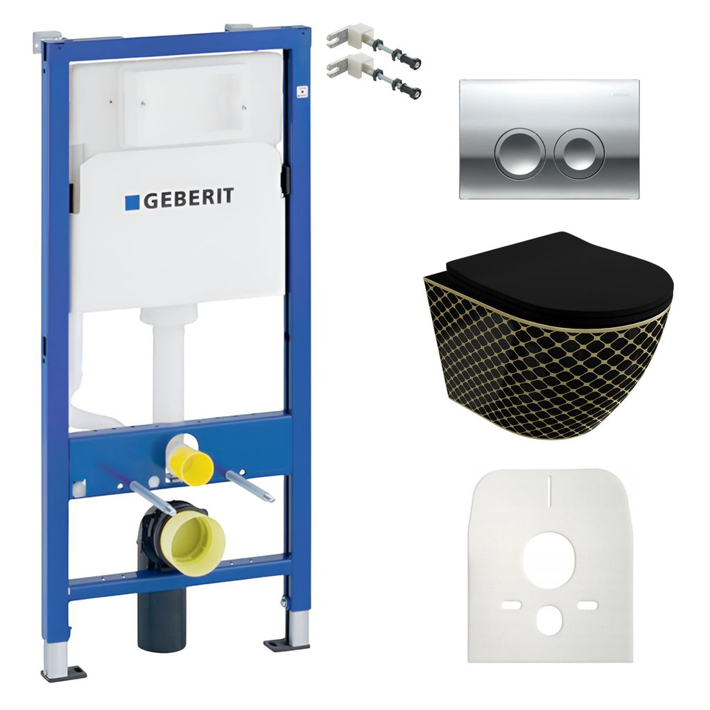 DOMINO Geberit Duofix Basic Vorwandelement + Wand-WC Tiefspül Sofi Slim Becken Black Night Spülrandlos + Bedienplatte Delta 25 für Doppelspülun...