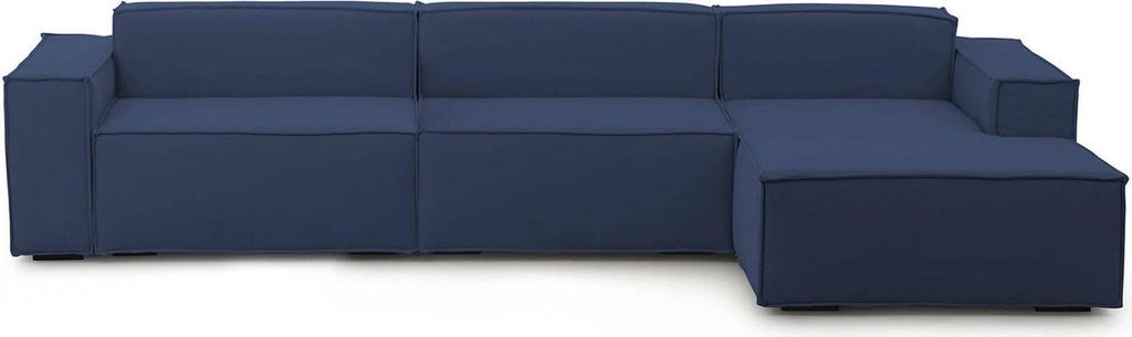 Festes Sofa Raffaella, Modulares 4-Sitzer-Sofa mit rechter Halbinsel, 100% Italy, Modernes Sofa aus Stoff, Cm 340x170h70, Blau