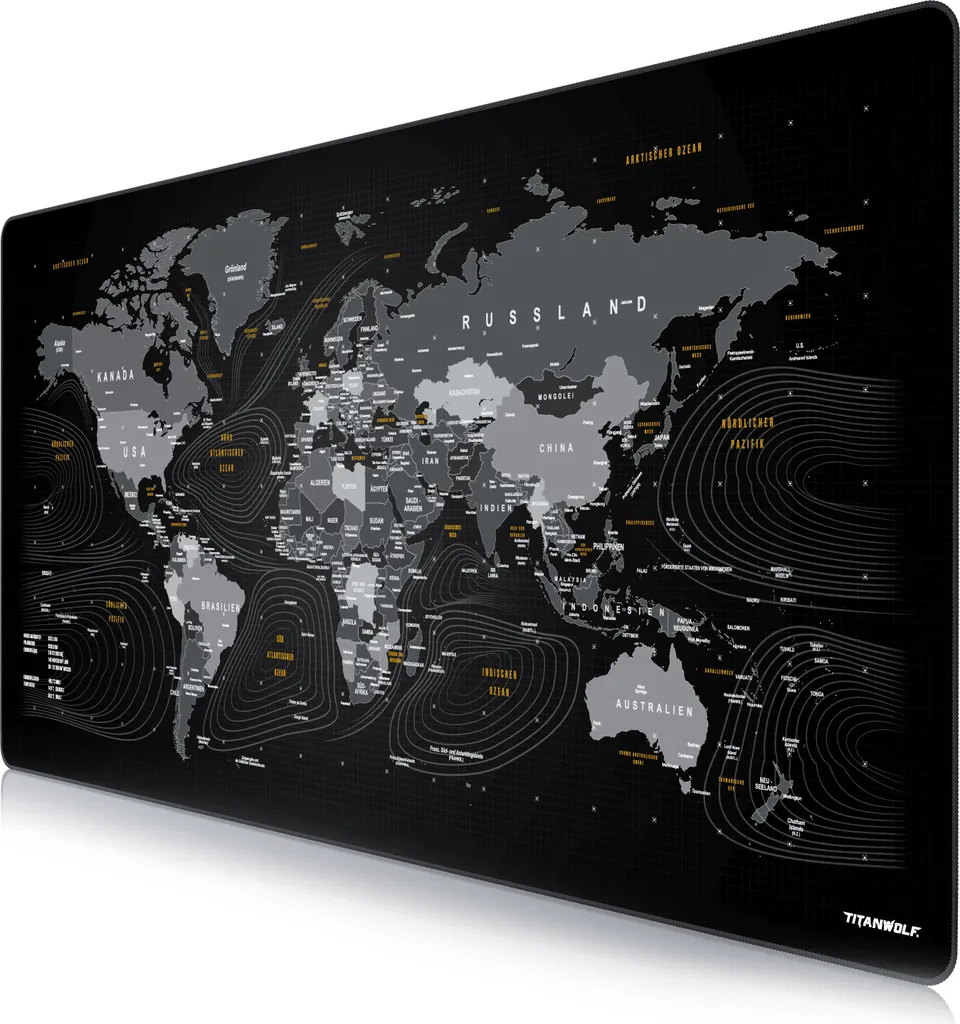 Tapis de souris Titanwolf XXXL 1200x600 mm Speed - Carte du Monde Allemand