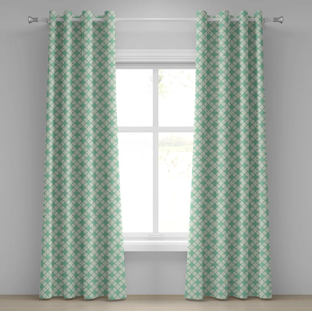 Rideaux décoratifs 2 panneaux vert menthe à motif floral victorien