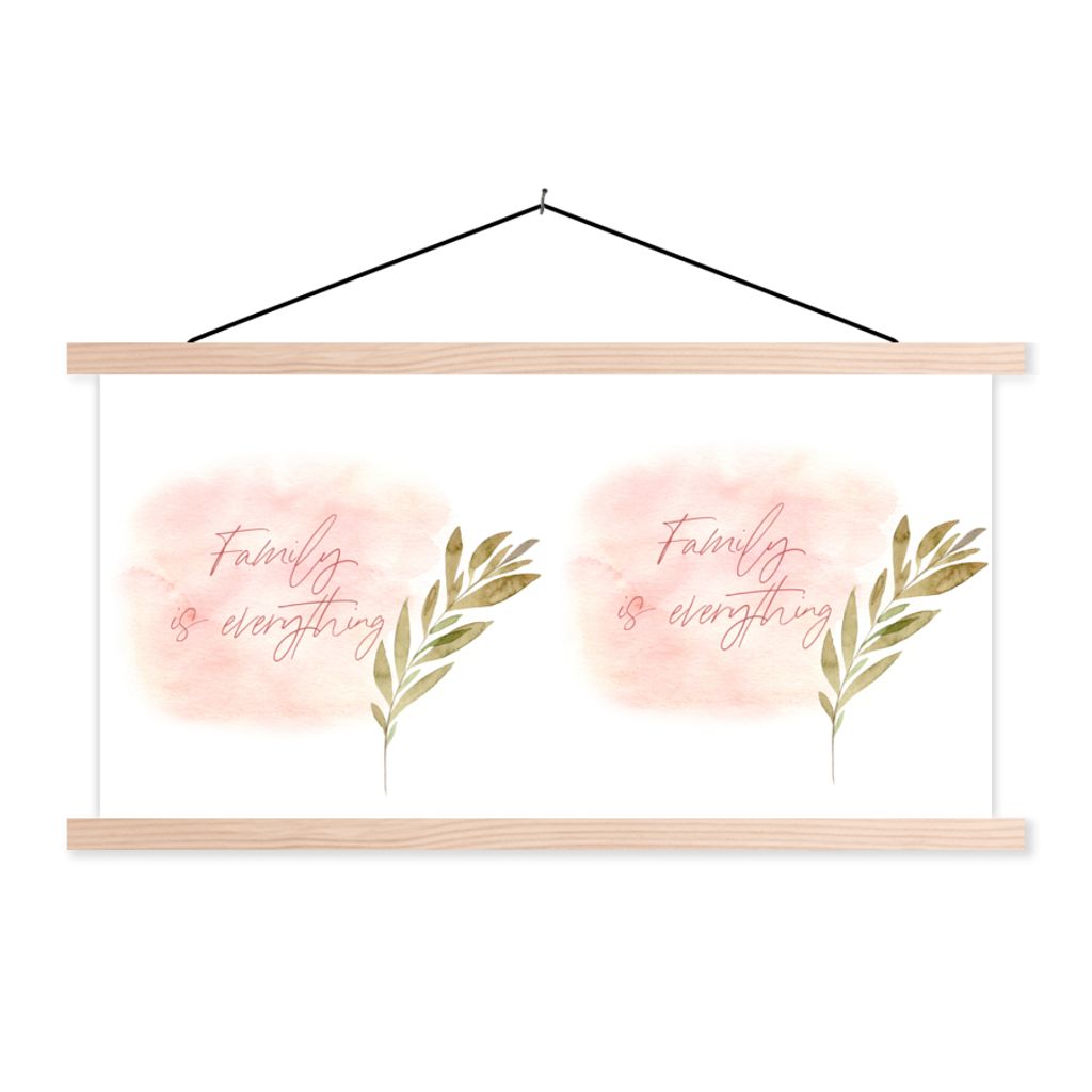 MuchoWow Textilposter Zitate - Familie ist alles - Sprichwörter 120x60 cm mit holzfarbenen Rahmen - Klemmleiste