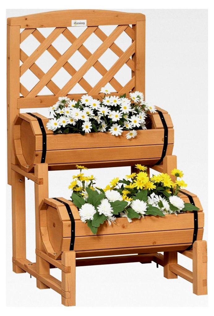 Hochbeet aus Holz mit Rankhilfe, Pflanzkasten im rustikalen Stil, Gemüsebeet für Garten, Terrasse, Balkon, Gelb, 45 x 45 x 80 cm