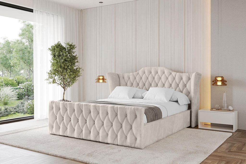 ALTDECOR Polsterbett mit Bettkasten - ZORAN-Z - 160x200 Beige Casablanca - Bett mit Kopfteil und Fußteil, Boxbett ohne Matratze, Doppelbett mit St...