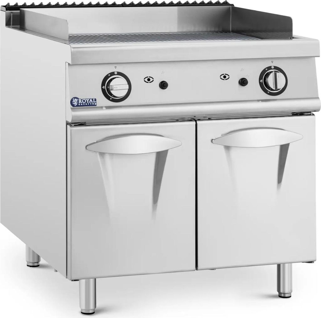 Royal Catering Gas-Grillplatte - 12 kW - geriffelt - 50 - 300 °C - Propangas / LPG / Erdgas - Unterschrank -
