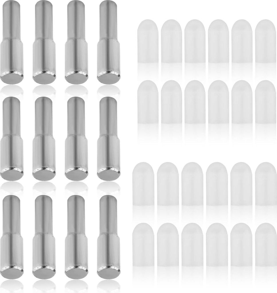 12 Stück Regalstifte - 6,35mm 5mm Edelstahlbeschläge - Stützstifte für Küchenschrankregale mit 24 Silikonabdeckungen für Bücherregale und ve...