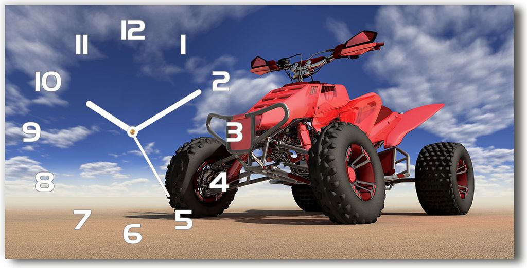 Wanduhr aus Glas – 60x30 cm - Glasbild - Glasuhr - Gehärtetes Glas - weisse-zeiger - Quad in der Wüste