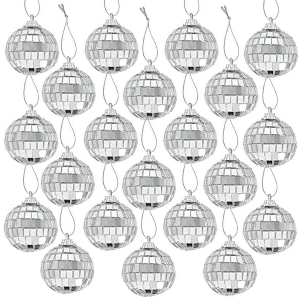 Disco Ball, 24 Stück, kleine Spiegelkugel, hängende Kugel, 4 cm, Silber, Disco Ball, Disco Spiegel, Kugel für Licht