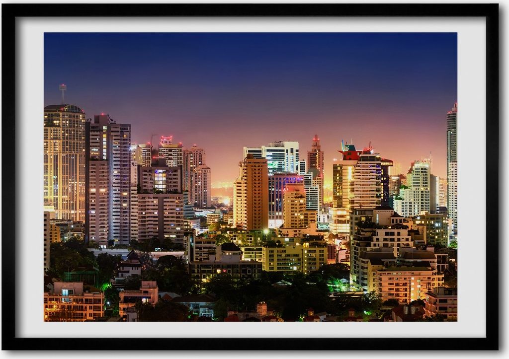 Bild - Bilderrahmen - 100 cm x 70 cm - MDF - Rahmen - Foto - Wandkunst Bangkok Nacht