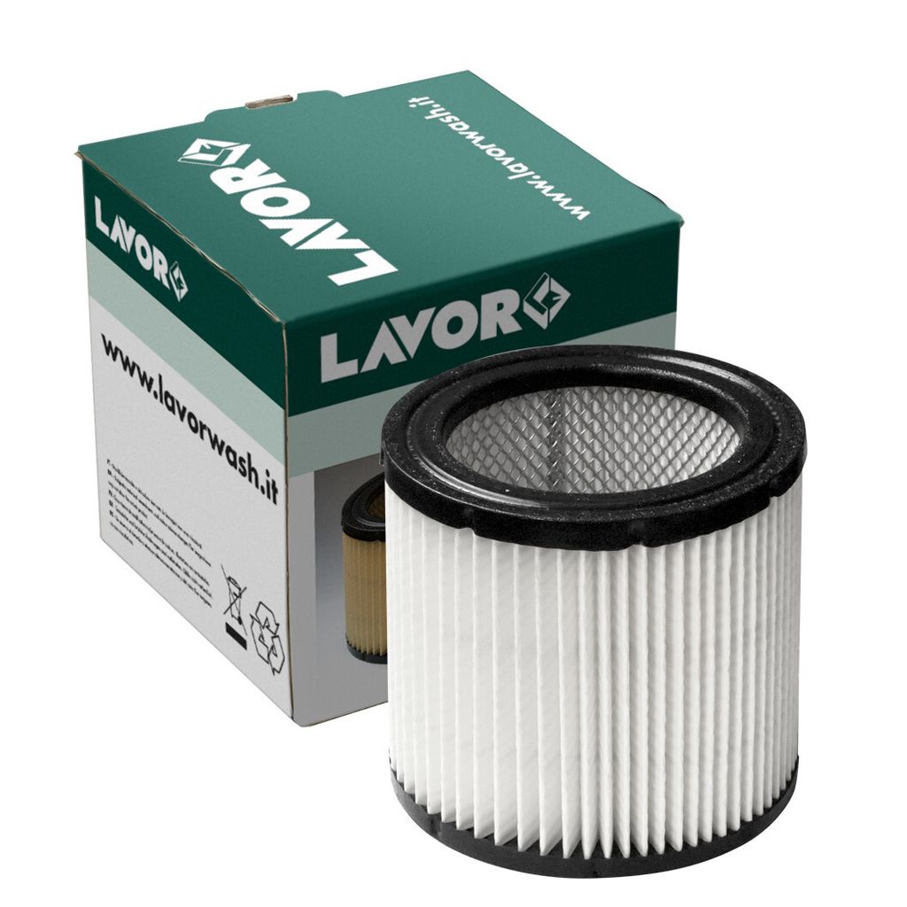 A product shot of a vacuum cleaner filter and its packaging.