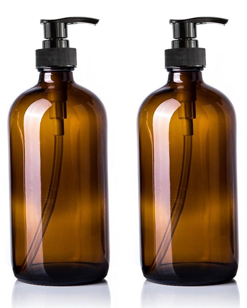 Braune Glas-Pumpflaschen, 500 ml – Wiederverwendbare Seifenspenderflasche, Aufbewahrungsflasche für Seife, Lotion, Shampoo (braun)
