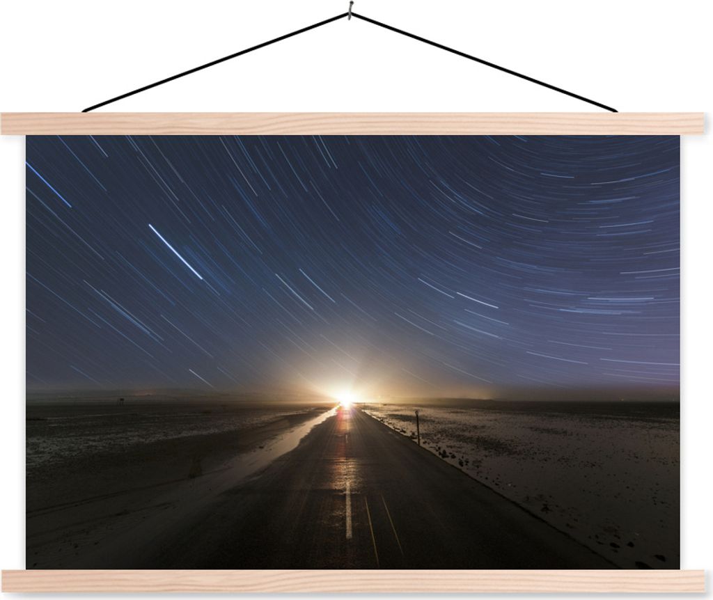 MuchoWow Textilposter Die Straße zwischen den Sternschnuppen 120x80 cm mit holzfarbenen Rahmen - Aufhängeset