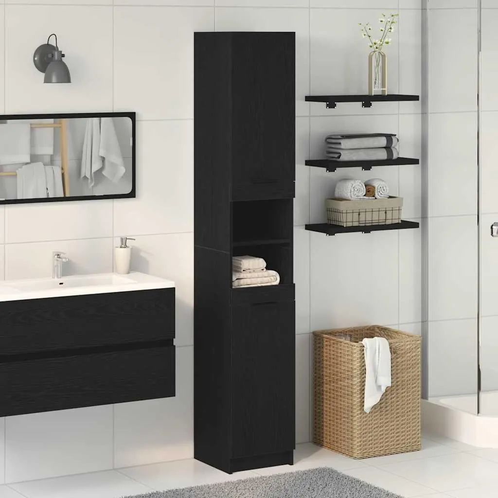 SYFAX Mobile da Bagno Colonna Rovere Nero 32x34x188,5 cm | Salvaspazio
