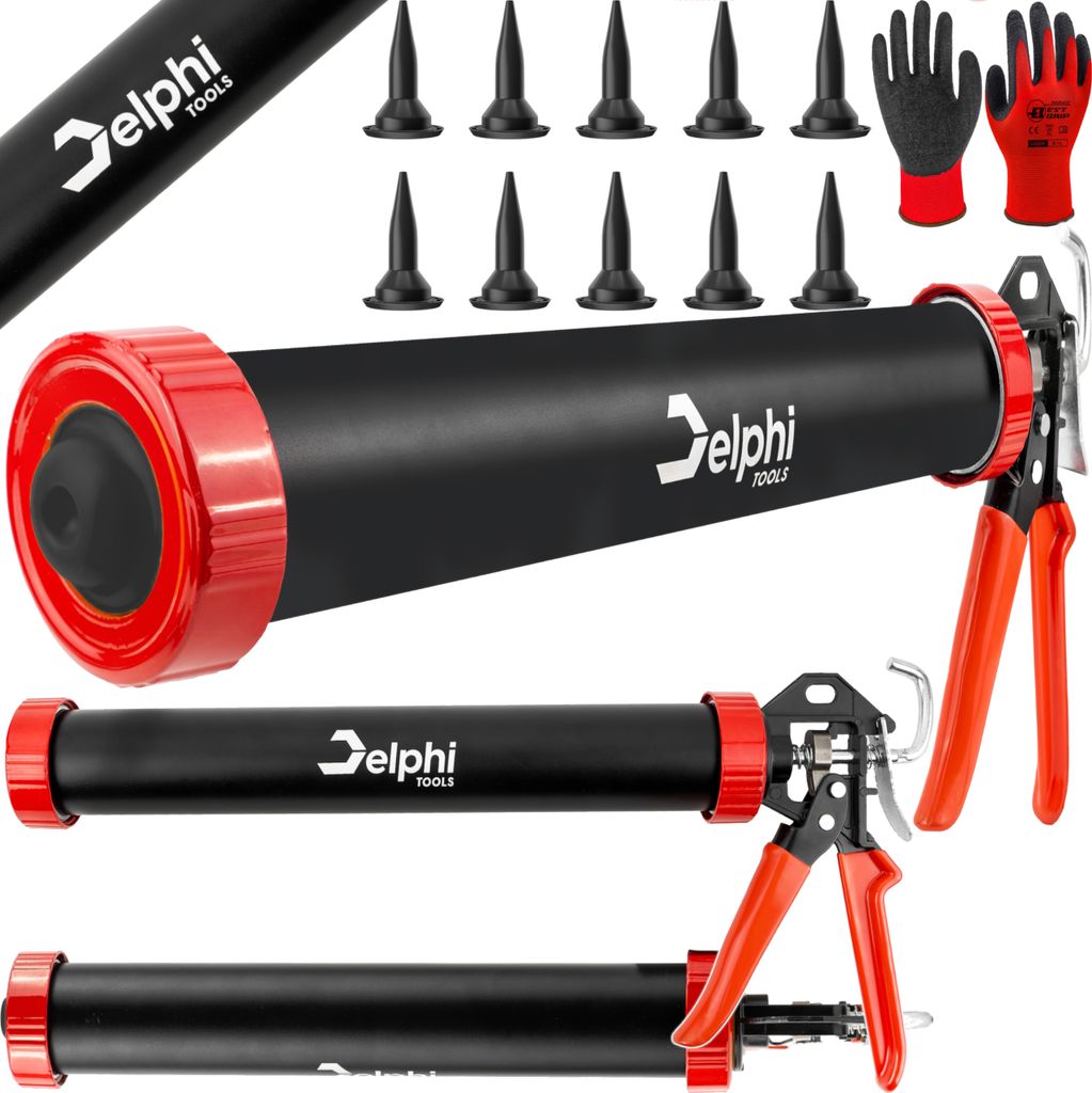 DELPHI Mechanische Kartuschenpistole 600ml für Acryl Silikon Fuge Kleber Spritze Presse Profi Silikonspritze Komfortabel Handgriff Silikonpistole