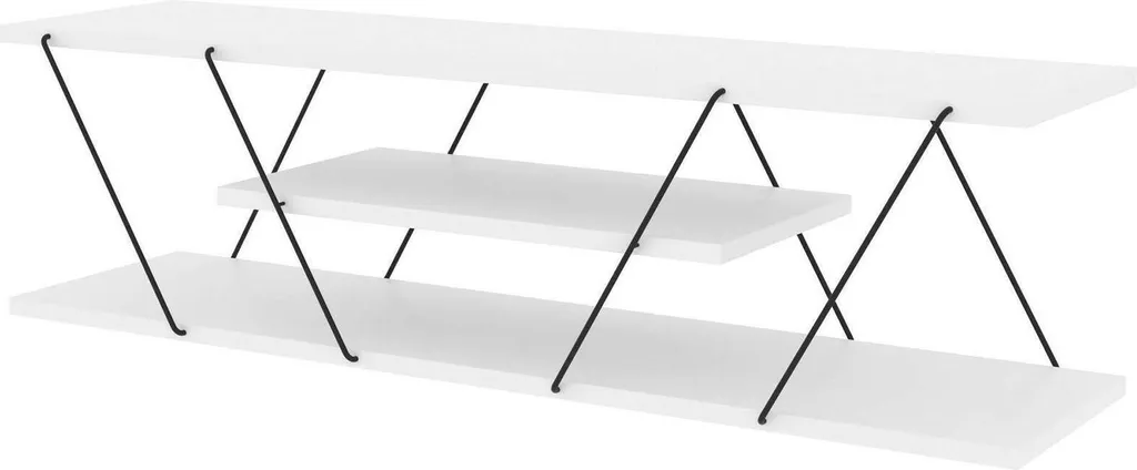 Base TV Dmora Desdemona Bianca 120cm - Supporto TV Basso 3 Ripiani