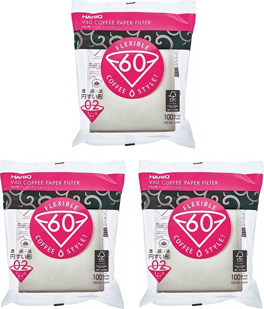 Hario V60 Größe 02 - 3 Packungen 100 Weißbuch Kaffeefilter insgesamt 300 Papierfilter 3x VCF-02-100