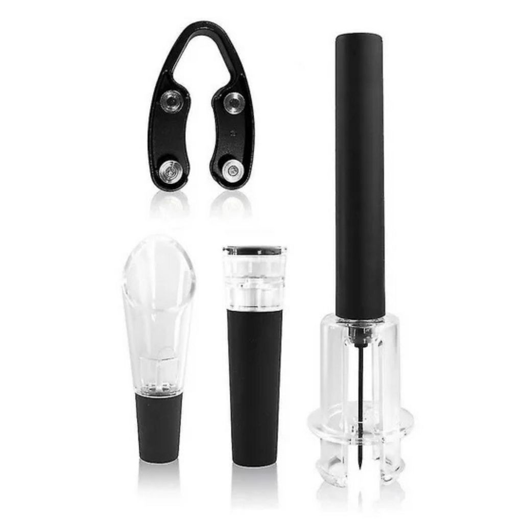 4-in-1 Luftdruck Weinflaschenöffner Set mit Folienschneider, Weinbelüfter, Vakuum-Weinverschluss, Wein Korkenzieher - AIRCORK