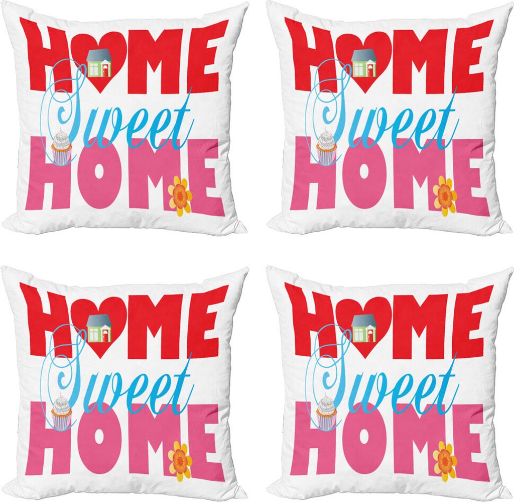 ABAKUHAUS Sprichwort Kissenbezug Set (4 Stück), Kuchen-Blume, Moderner Doppelseitiger Digitaldruck, 45 cm x 45 cm, Mehrfarbig