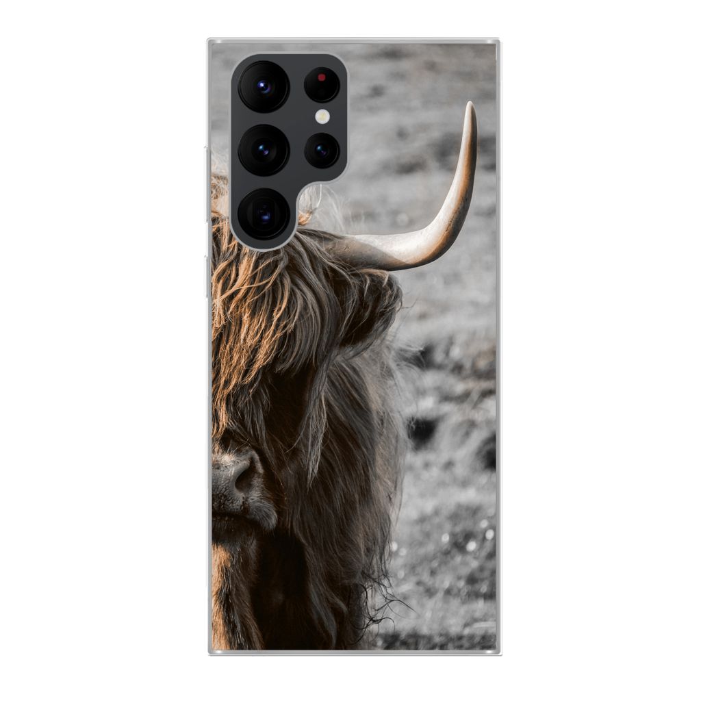 MuchoWow Handyhülle Schutzhülle Hülle für Samsung Galaxy S22 Ultra Schottische Highlander - Kühe - Natur Silikon Softcase Handy Hülle - Abb...