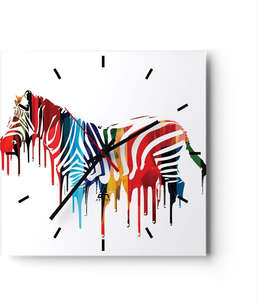 Wanduhr - Quadrat - Glasuhr - Zebra Detail digital wild - 30x30cm - Schleichendes Uhrwerk - Lautlos - zum Aufhängen bereit - Dekoration Modern - W...